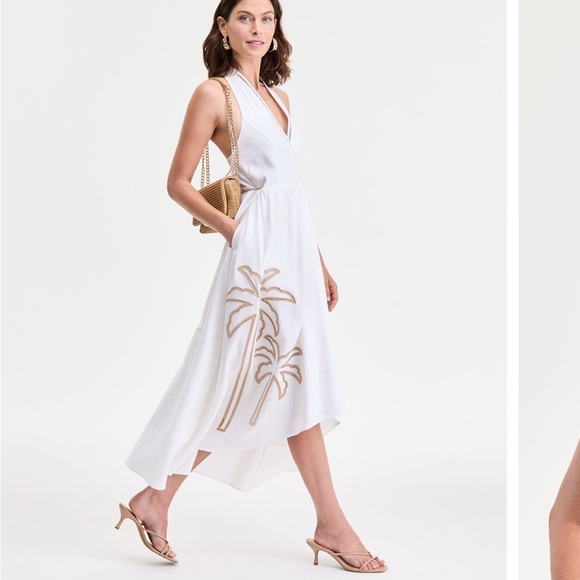 INC International Concepts Dresses & Skirts - INC International Concepts White Asymmetrical Palm-Embroidered Midi Dress